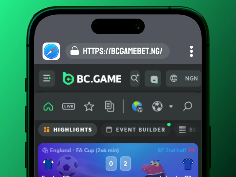 Safari browser open on official BC.Game Nigeria website homepage for iOS app download