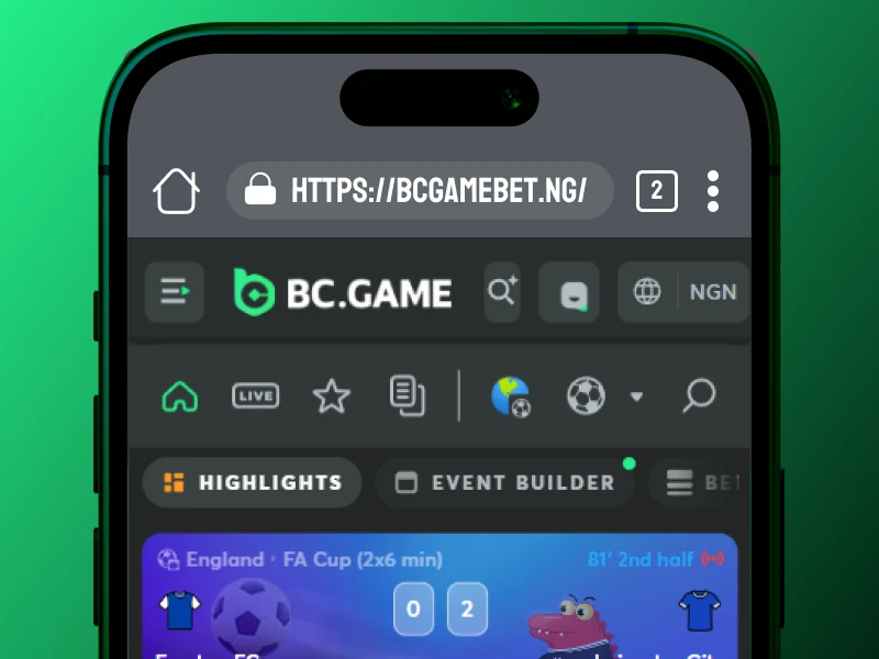 Mobile browser open on official BC.Game Nigeria website homepage for Android app download
