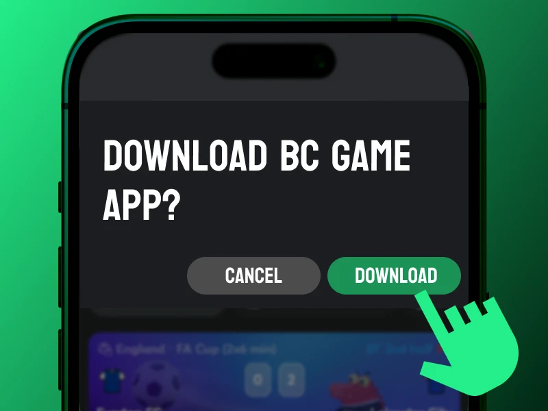 Popup window with download BC.Game app for Android button highlighted