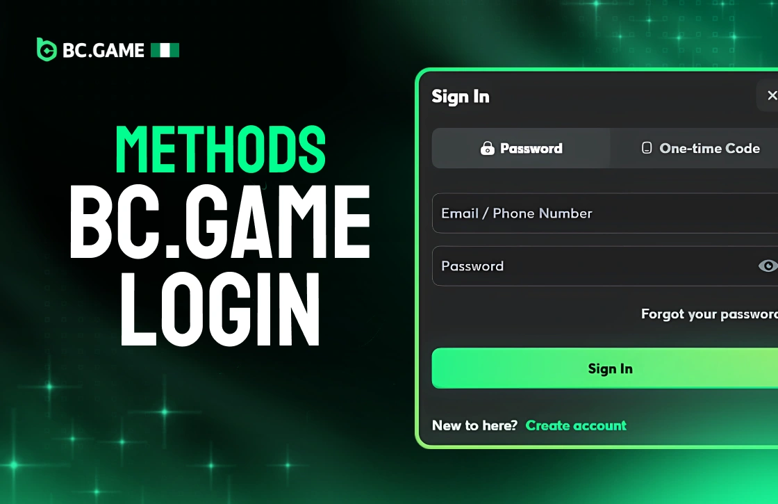 Official BC.Game Nigeria login form screenshot showing different login methods
