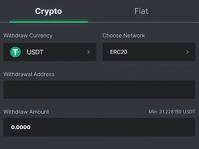 BC.Game Nigeria withdrawal form where user enters wallet address or account details