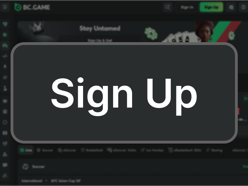 BC.Game Sign Up button on homepage showing how to register an account and start playing Aviator in Nigeria